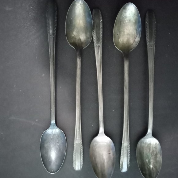 Set silverplated flatware silverware 5 long tea spoons Wallace Brothers - Picture 1 of 6